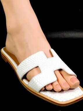 PAOLA FABIANI 🇮🇹 WOMEN'S WHITE SOFT LEATHER COMFORT SUMMER FLAT MULES